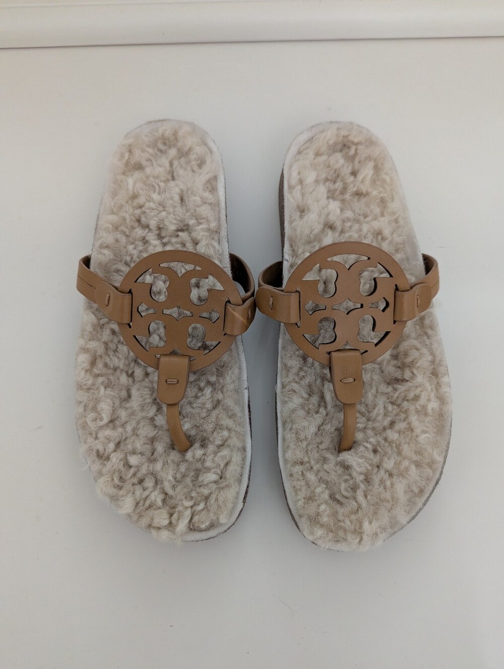 EUC! Tory Burch Miller Cloud Shearling Sandal In Tan Size 8